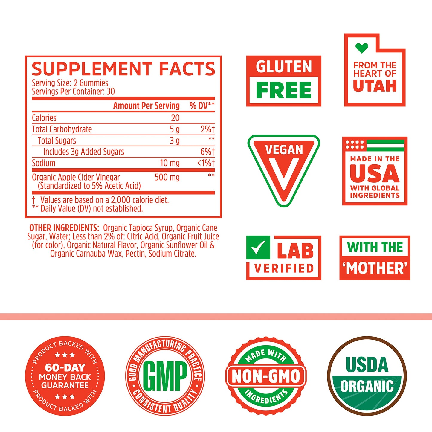 Zhou Apple Cider Vinegar Gummies - ACV Gummies for Women and Men with Elderberry, Delicious Taste with Raw Cane Sugar, USDA Organic - 60 Vegan Gummies