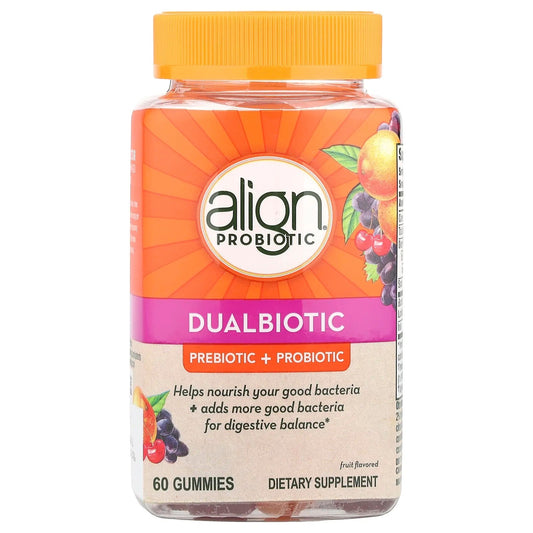 Pre-Order | Arrives in 5–10 Days – Align Probiotics
Dualbiotic, Prebiotic + Probiotic, Fruit, 60 Gummies