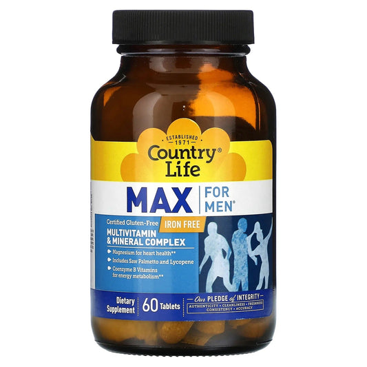 Pre-Order | Arrives in 5–10 Days – Country Life
Max for Men, Multivitamin & Mineral Complex, Iron Free, 60 Tablets
