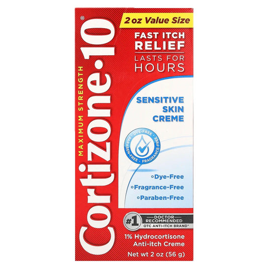 Pre-Order | Arrives in 5–10 Days – Cortizone 10
Maximum Strength, Sensitive Skin Creme, 2 oz (56 g)