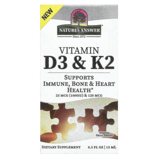 Nature's Answer
Vitamin D3 & K2, 0.5 fl oz (15 ml)