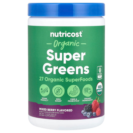 Nutricost
Organic Super Greens, Mixed Berry, 11.8 oz (330 g)