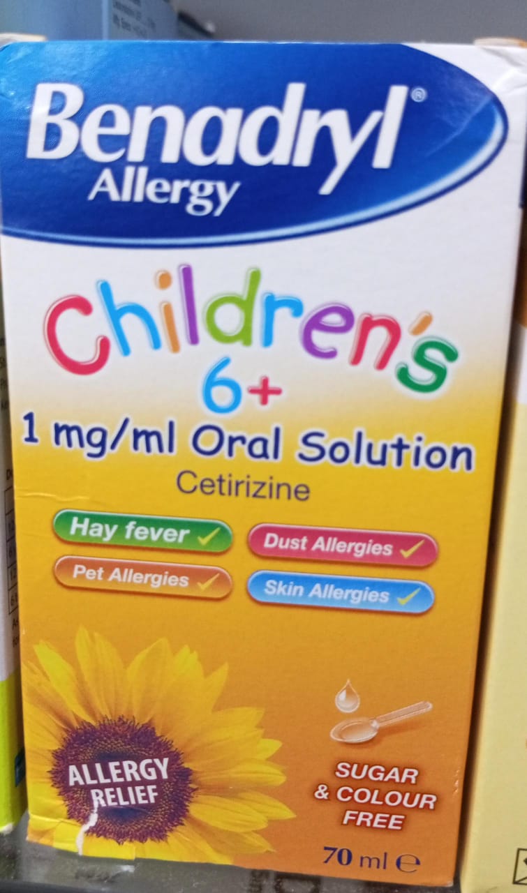 BENADRYL ALLERGY CHILDREN’S 6+ 1MG/ML ORAL SOLUTION, 70 ML