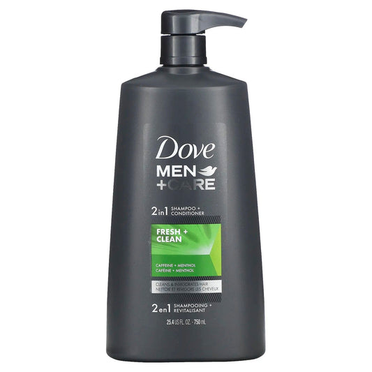 Pre-Order | Arrives in 5–10 Days – Dove
Men+Care, 2 in 1 Shampoo + Conditioner, Fresh & Clean, 25.4 fl oz (750 ml)