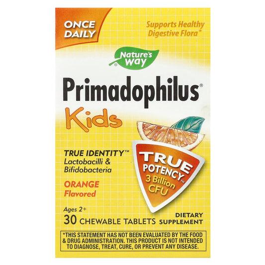 Nature's Way
Primadophilus, Kids, Ages 2+, Orange, 3 Billion CFU, 30 Chewable Tablets