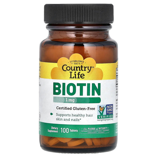 Pre-Order | Arrives in 5–10 Days – Country Life
Biotin, 1 mg, 100 Tablets