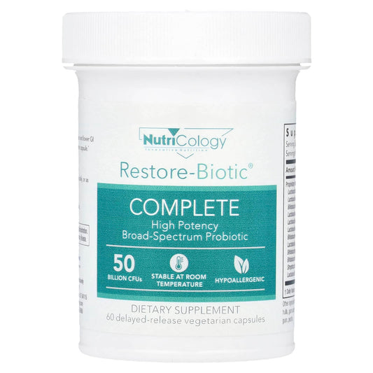 Nutricology
Restore-Biotic® Complete, 50 Billion CFUs, 60 Delayed-Release Vegetarian Capsules