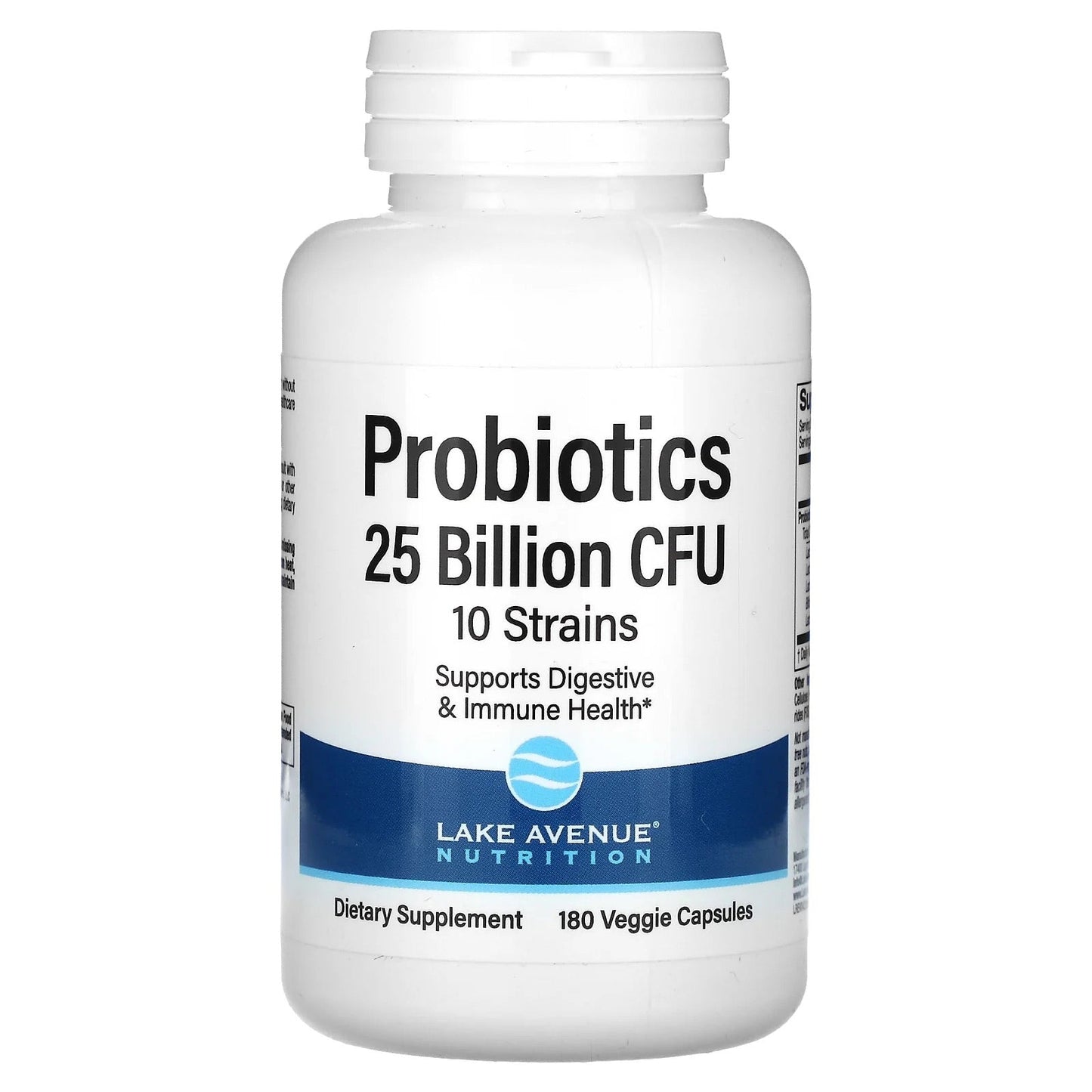 Lake Avenue Nutrition
Probiotics, 10 Strain Blend, 25 Billion CFU, 180 Veggie Capsules