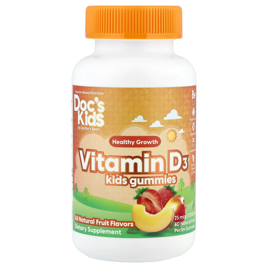 Pre-Order | Arrives in 5–10 Days – Doctor's Best
Doc's Kids, Vitamin D3 Kids Gummies, All Natural Fruit , 25 mcg (1,000 IU), 60 Natural Fruit Pectin Gummies