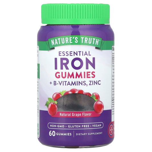 Nature's Truth
Essential Iron + B-Vitamins, Zinc Gummies, Natural Grape, 60 Gummies