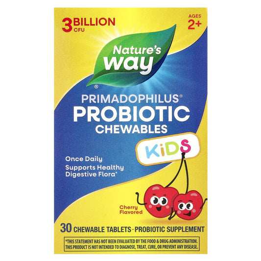 Nature's Way
Primadophilus® Kids Probiotic Chewable, Age 2+, Cherry , 3 Billion CFU, 30 Chewable Tablets
