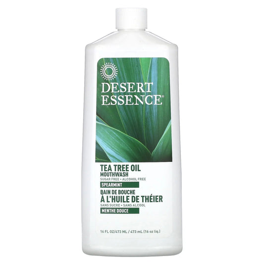 Pre-Order | Arrives in 5–10 Days – Desert Essence
Tea Tree Oil Mouthwash, Spearmint, 16 fl oz (473 ml)