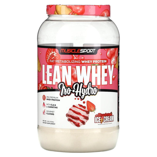 MuscleSport
Lean Whey, Iso-Hydro, Strawberry Ice Cream, 2 lbs (908 g)
