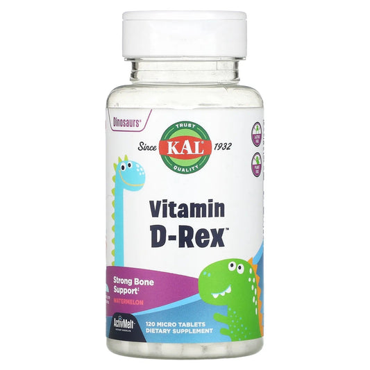 KAL
Dinosaurs, Vitamin D-Rex, Watermelon, 15 mcg (600 IU), 120 Micro Tablets
