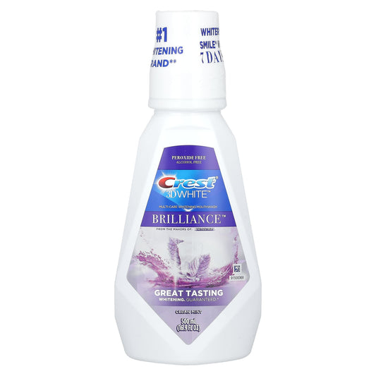 Pre-Order | Arrives in 5–10 Days – Crest
3D White, Brilliance Whitening Mouthwash, Alcohol Free, Clean Mint, 16.9 fl oz (500 ml)