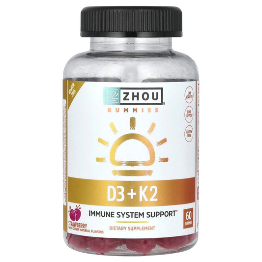 Zhou Nutrition
D3 + K2 Gummies, Strawberry, 60 Gummies