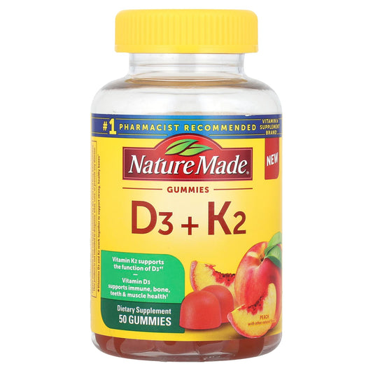 Nature Made
Vitamin D3 + K2 Gummies, Peach, 50 Gummies