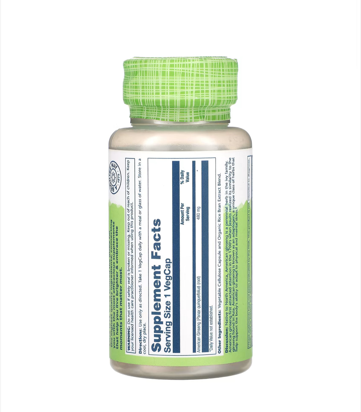 Pre-Order | Arrives in 5–10 Days – SOLARAY TRUE HERBS AMERICAN GINSENG 480MG