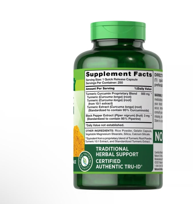 NATURE’S TRUTH TURMERIC CURCUMIN COMPLEX 500MG, 250 CAPSULES