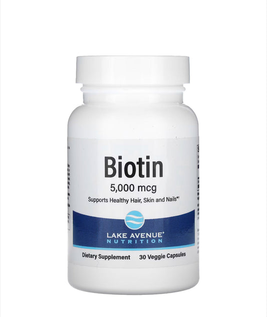 LAKE AVENUE NUTRITION BIOTIN 5,000MCG, 30 VEGGIE CAPSULES