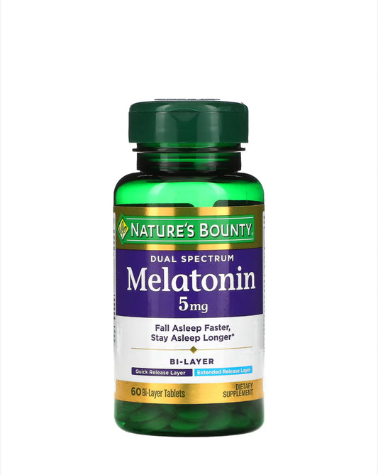NATURE’S BOUNTY DUAL SPECTRUM MELATONIN 5MG, 60 BI-LAYER TABLETS