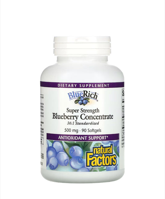 NATURAL FACTORS SUPER STRENGTH BLUEBERRY CONCENTRATE 500MG, 90 SOFTGELS