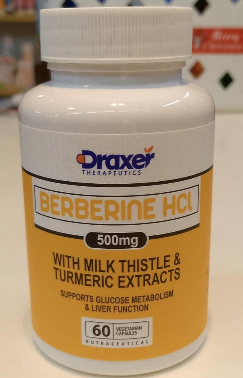 DRAXER THERAPEUTICS BERBERINE HCL (500 mg with milk thistle & turmeric extract).
