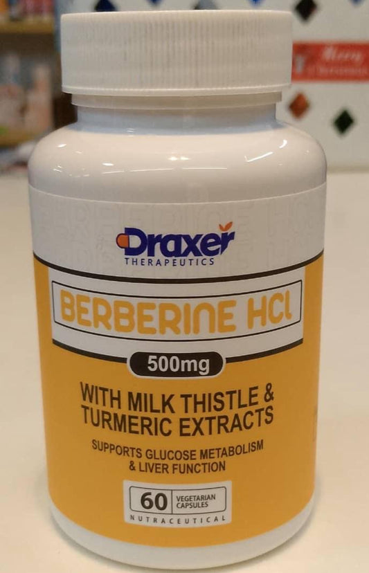 DRAXER THERAPEUTICS BERBERINE HCL (500 mg with milk thistle & turmeric extract).
