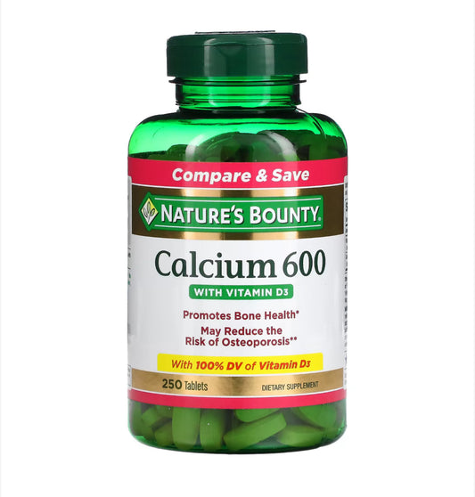 NATURE’S BOUNTY CALCIUM 600 WITH VITAMIN D3, 250 TABLETS
