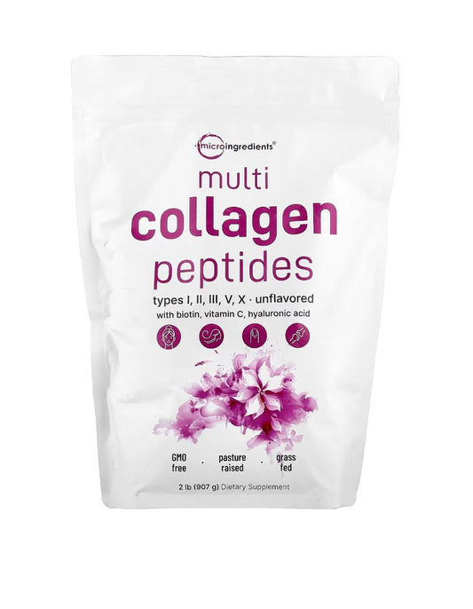 Multi Collagen Peptides Powder, 907g, 2lb  - Hydrolyzed Protein Peptides | Type I,II,III,V,X with Hyaluronic Acid, Biotin & Vitamin C - Unflavored - Keto & Paleo Friendly, Ez Mix in Drinks