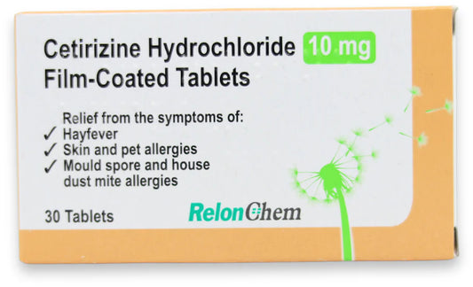 CETIRIZINE HYDROCHLORIDE 10MG, 30 TABLETS (RELONCHEM)