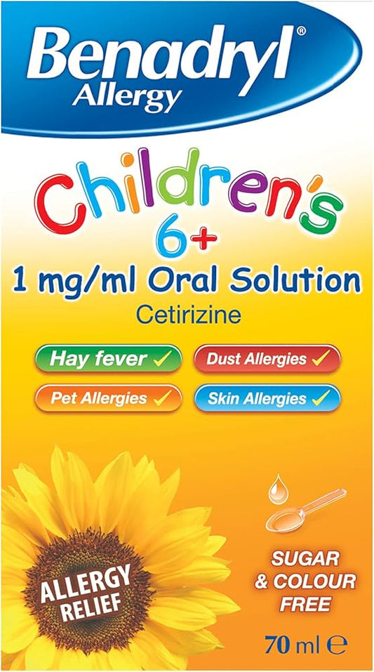 BENADRYL ALLERGY CHILDREN’S 6+ 1MG/ML ORAL SOLUTION, 70 ML