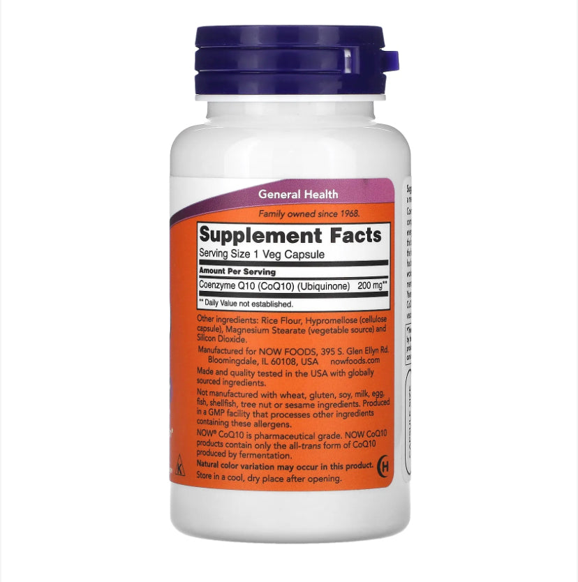 NOW COQ10 200MG, 60 VEG CAPSULES