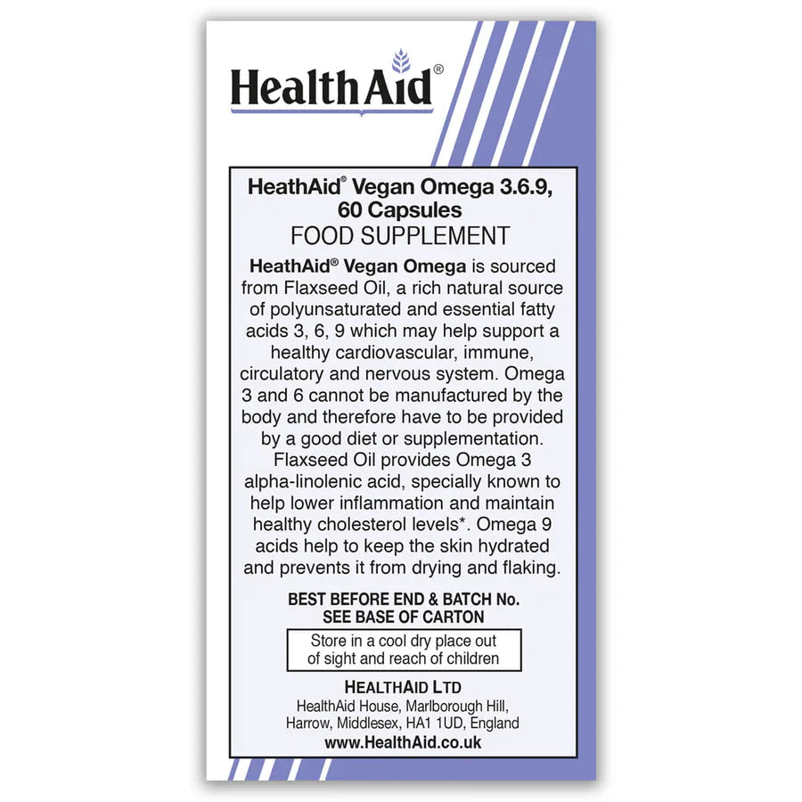 HEALTHAID VEGAN OMEGA 3•6•9, 60 VEGAN CAPSULES
