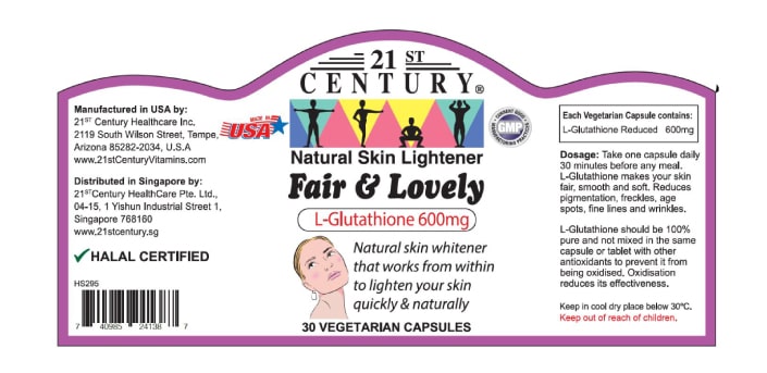 21ST CENTURY FAIR & LOVELY L’GLUTATHIONE 600MG, 30 CAPSULES