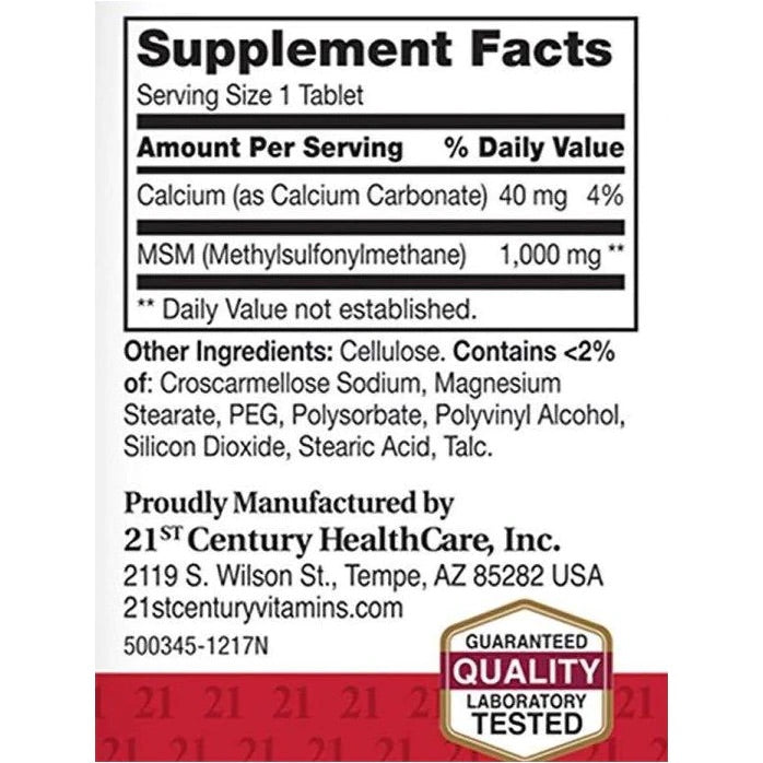 21ST CENTURY MSM SUPPLEMENT 1000MG, 90 TABLETS