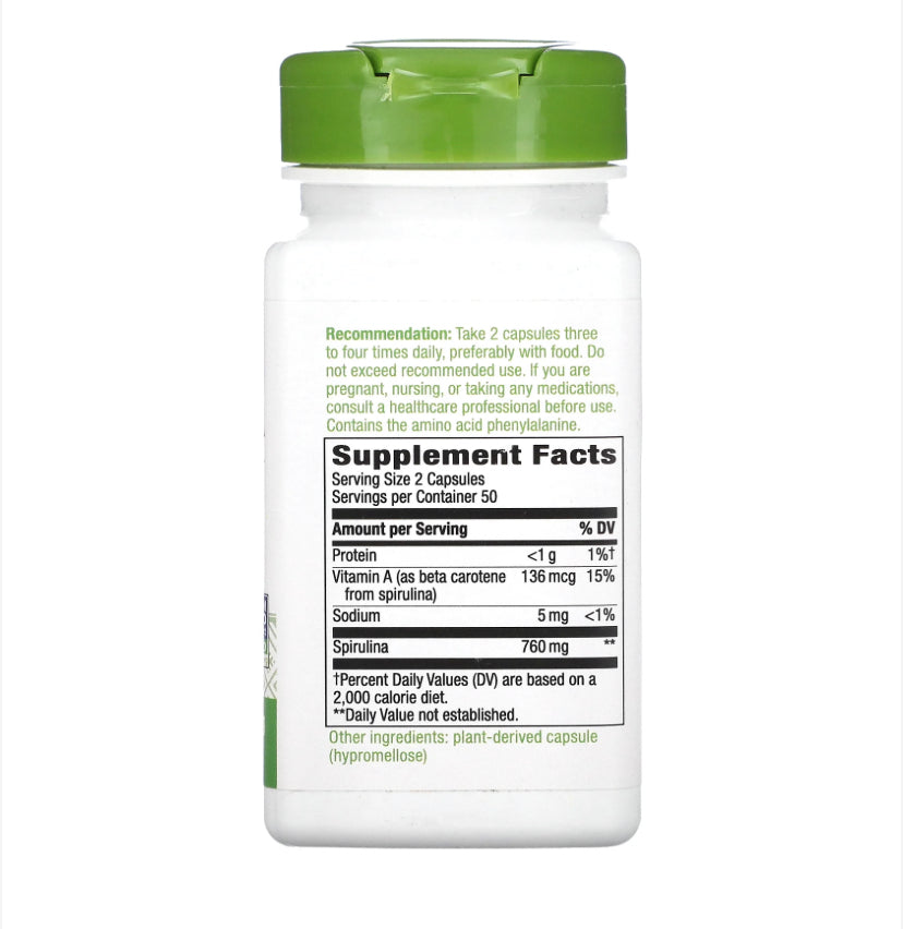 NATURE’S WAY SPIRULINA MICRO-ALGAE, 100 VEGAN CAPSULES
