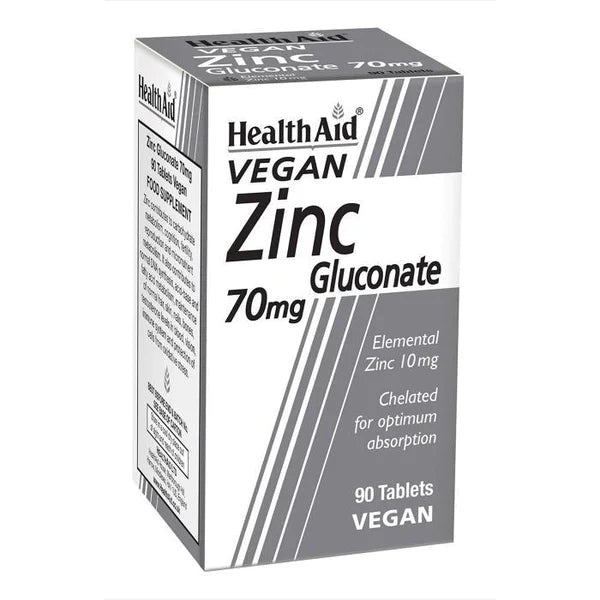 HEALTHAID VEGAN ZINC GLUCONATE 70MG, 90 TABLETS