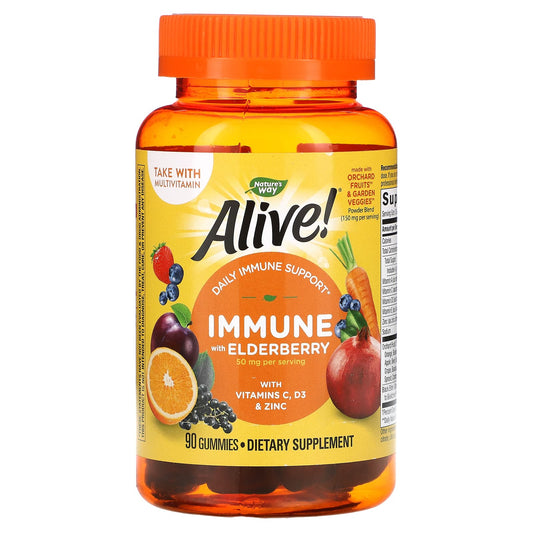 NATURE’S WAY ALIVE IMMUNE  WITH ELDERBERRY, GRAPE & CHERRY, 90 GUMMIES